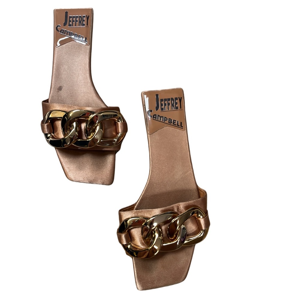 Jeffrey Campbell Women's Danae Chain Flat Sandals Rose Gold Satin Size 6